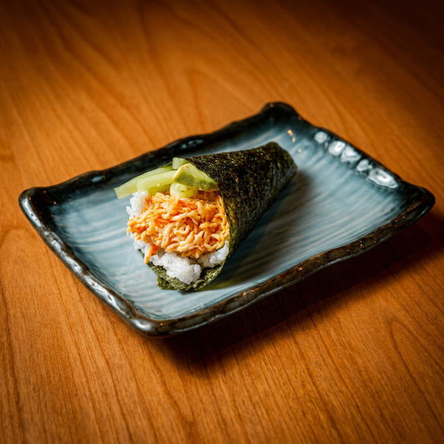Spicy Imitation Crab Hand Roll.