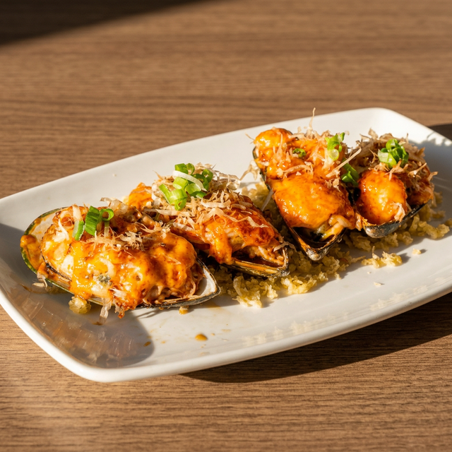 Baked Green Mussels.