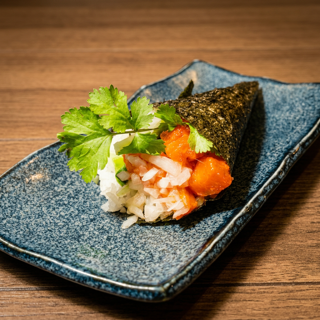 Salmon Lover Hand Roll.