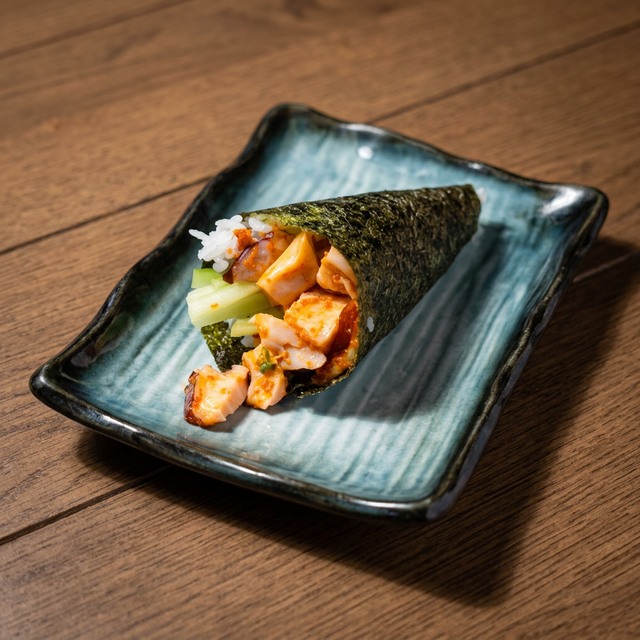 Spicy Octopus Hand Roll.