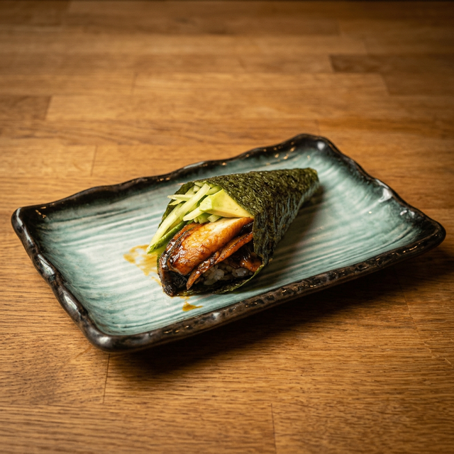Eel and Avocado Hand Roll.